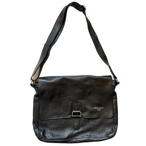 Persaman New York Soft Pebbled Black Leather Messenger Laptop Commuter Bag Italy